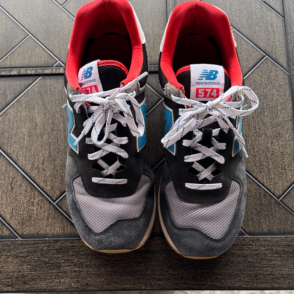 New Balance 574 Black, Red, and Blue Sneakers
